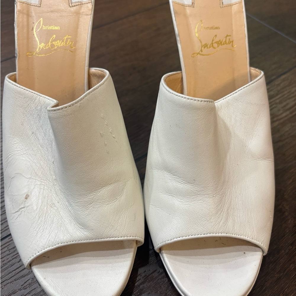 Christian Louboutin White Mule Heels